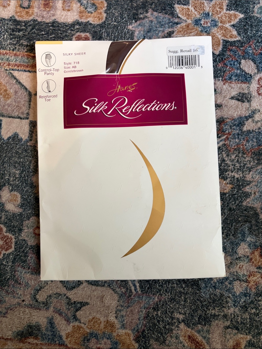 Hanes Silk Reflections Control-Top Pantyhose Silky Sheer Gentle Brown Sz AB, 718
